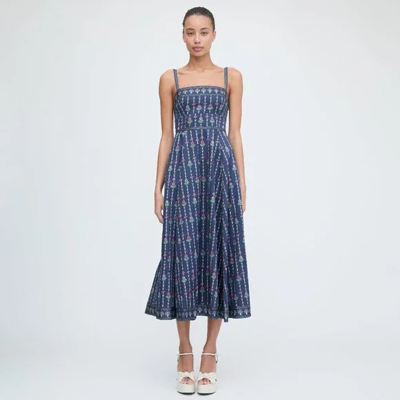 Hill House Home The Margot Dress - Navy Trailing Fern Size S - Picture 2 of 3